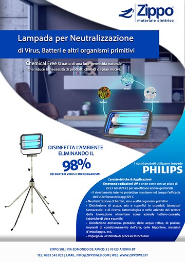 Lampada per Neutralizzazione di Virus, Batteri e altri organismi primitivi